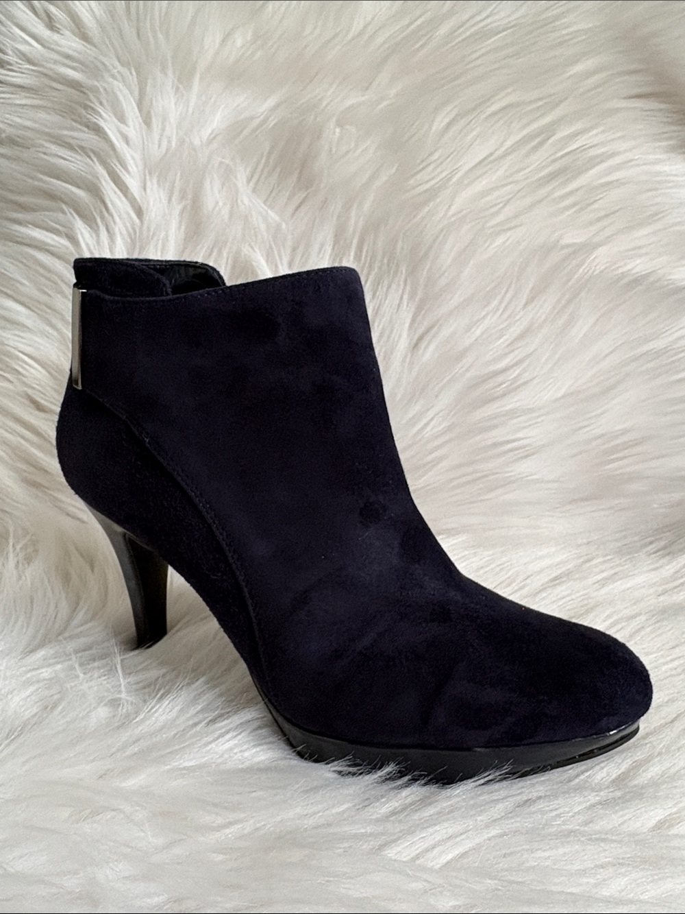 Bandolino Navy Suede Ankle Booties with Side Zip - Picture 10 of 16